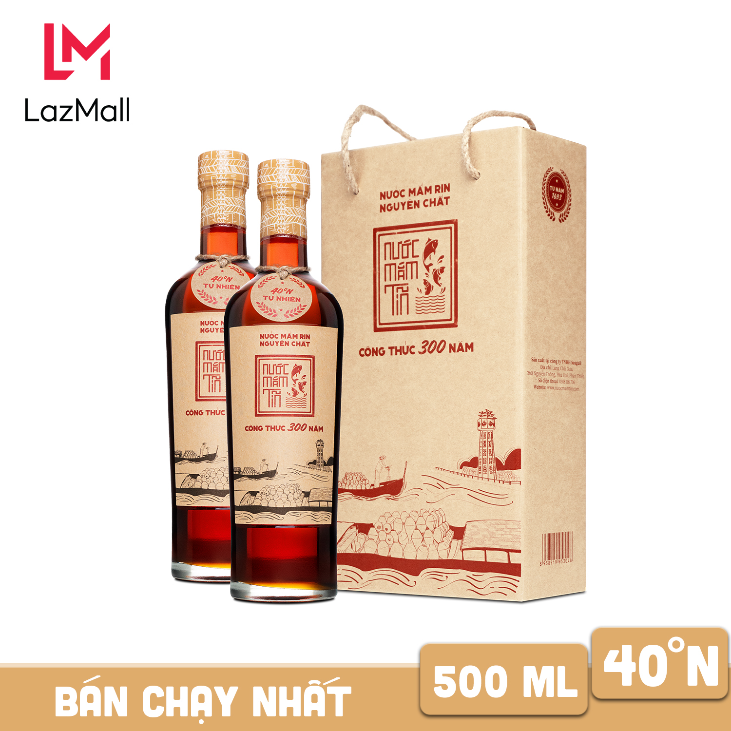 [Nước mắm ngon] Nước mắm Tĩn nhãn đỏ độ đạm 40N cặp 2 chai thủy tinh x 500ml rin nguyên chất truyền thống sạch không chất bảo quản thơm ngon cốt nhỉ đặc biệt mặn đầu lưỡi ngọt hậu vị
