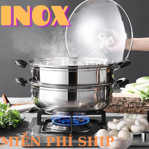 [NỒI NẤU ĐA NĂNG] - NỒI HẤP 2 TẦNG ĐA NĂNG STEAM POT(nồi inox màu trắng) - NỒI CAO CẤP CÓ XỬNG HẤP TIỆN LỢI - INOX DÀY DẶN BỀN ĐẸP - NỒI 2 TẦNG ĐA NĂNG KÍCH THƯỚC LỚN - NỒI HẤP GÀ HẤP XÔI HẢI SẢN