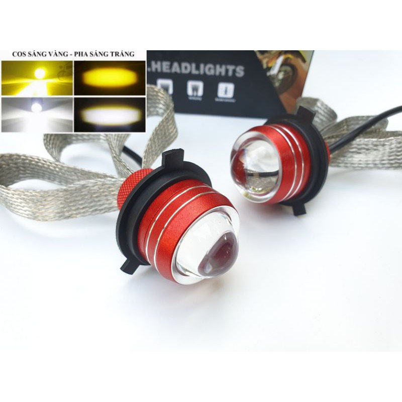 Đèn pha LED H4 2 nhiệt màu dây tản nhiệt cos vàng, pha trắng