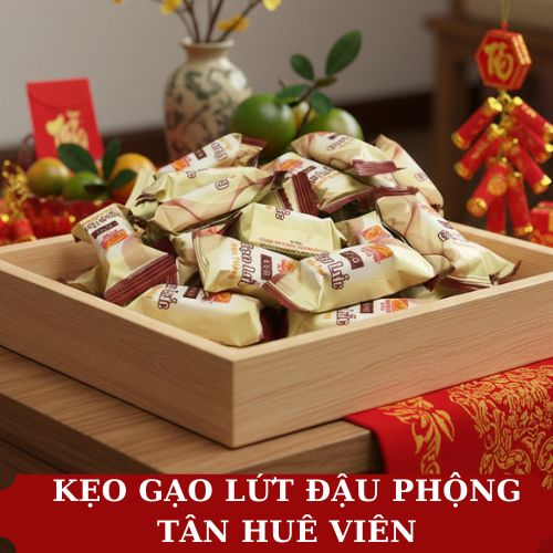TẾT KẸO GẠO LỨT ĐẬU PHỘNG TÂN HUÊ VIÊN 500GR ( HÀNG CÂN KÝ )