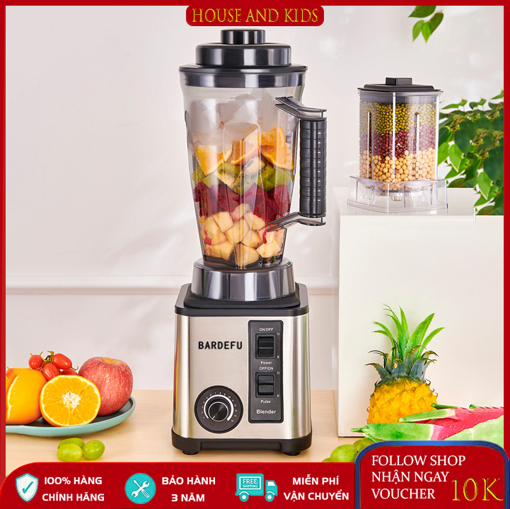 Máy xay sinh tố công nghiệp dung tích 3L BARDEFU công suất 8500W, máy xay công nghiệp 2 cối nhựa, máy xay làm sữa đậu nành, máy xay sinh tố cầm tay 2 cối - BẢO HÀNH 2 NĂM
