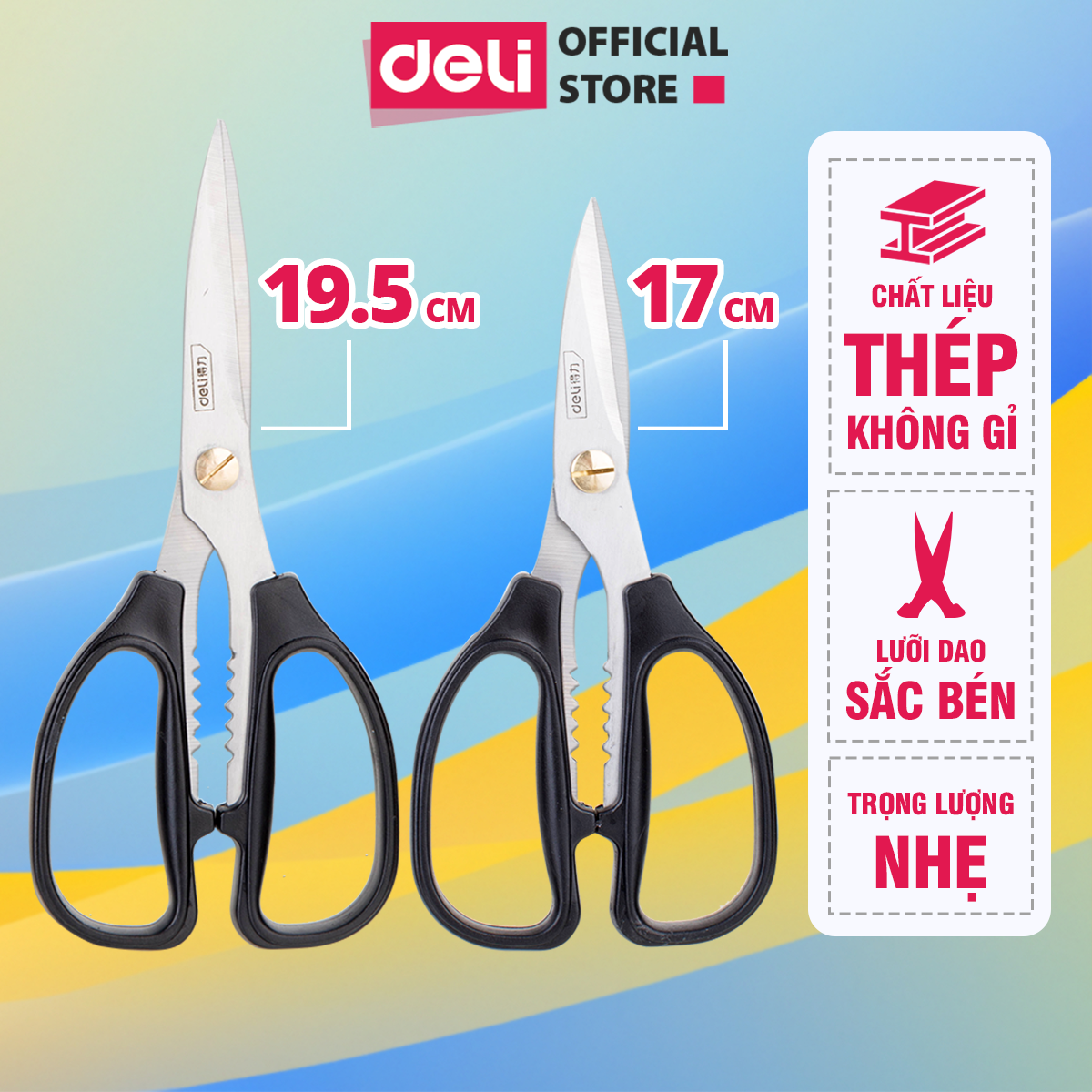 Kéo Cắt Đa Năng Deli Cao Cấp Lưỡi Cắt Sắc Bén Chất Liệu Thép Không Gỉ Tay Cầm Nhựa ChốngTrượt DL2614