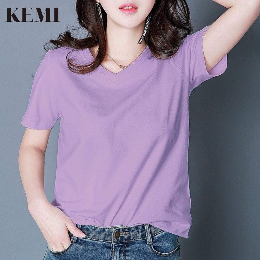 Áo phông áo thun giấy cổ tim, cổ tròn nhiều màu chất giấy mịn mát sang trọng freesize dưới 55kg - Kemi