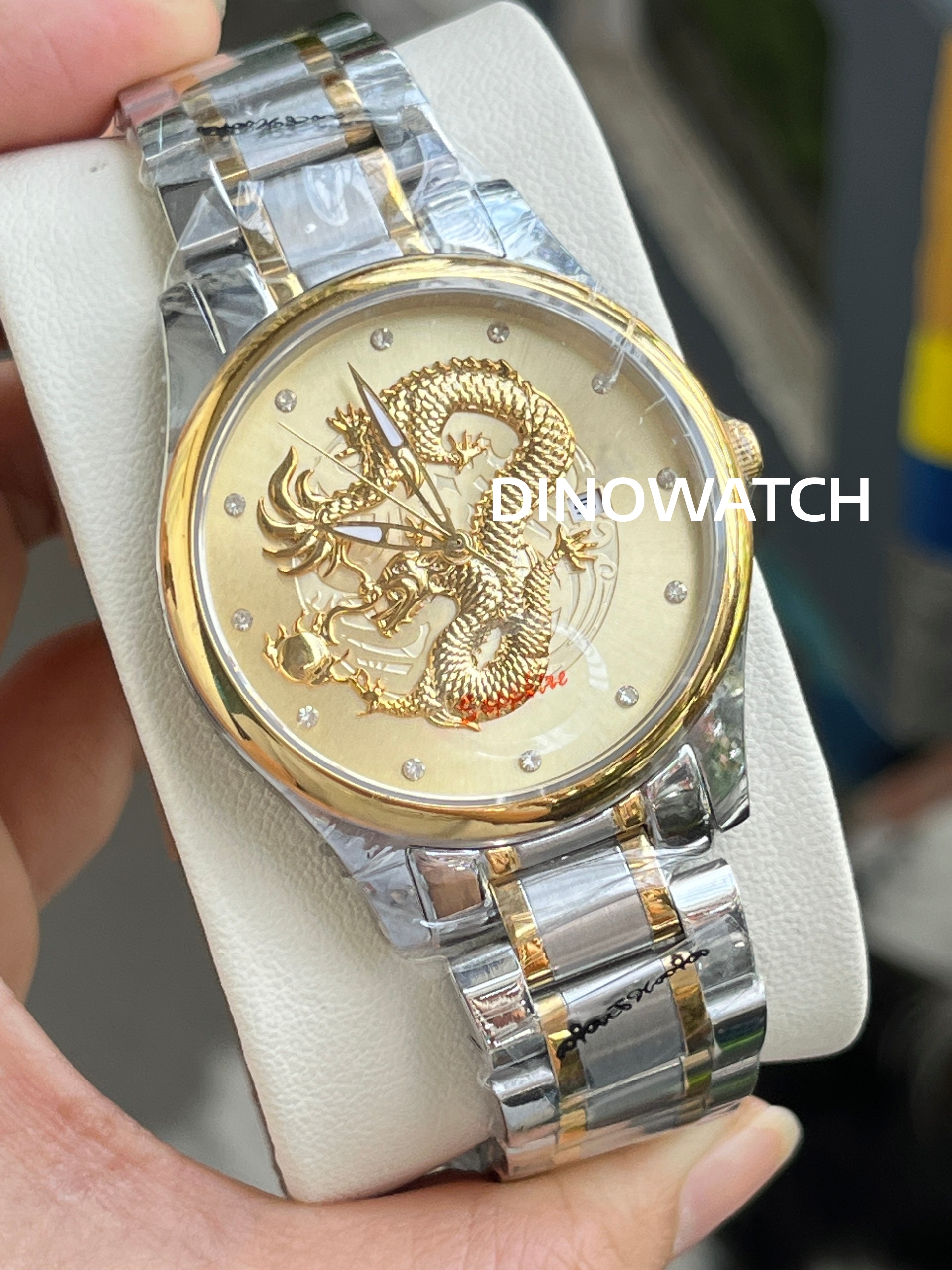 Az0megaz om mặt 3d hình rồng size 38mm dây thép - máy pin đồng hồ thể thao thời trang nam đồng hồ đeo tay đồng hồ nam