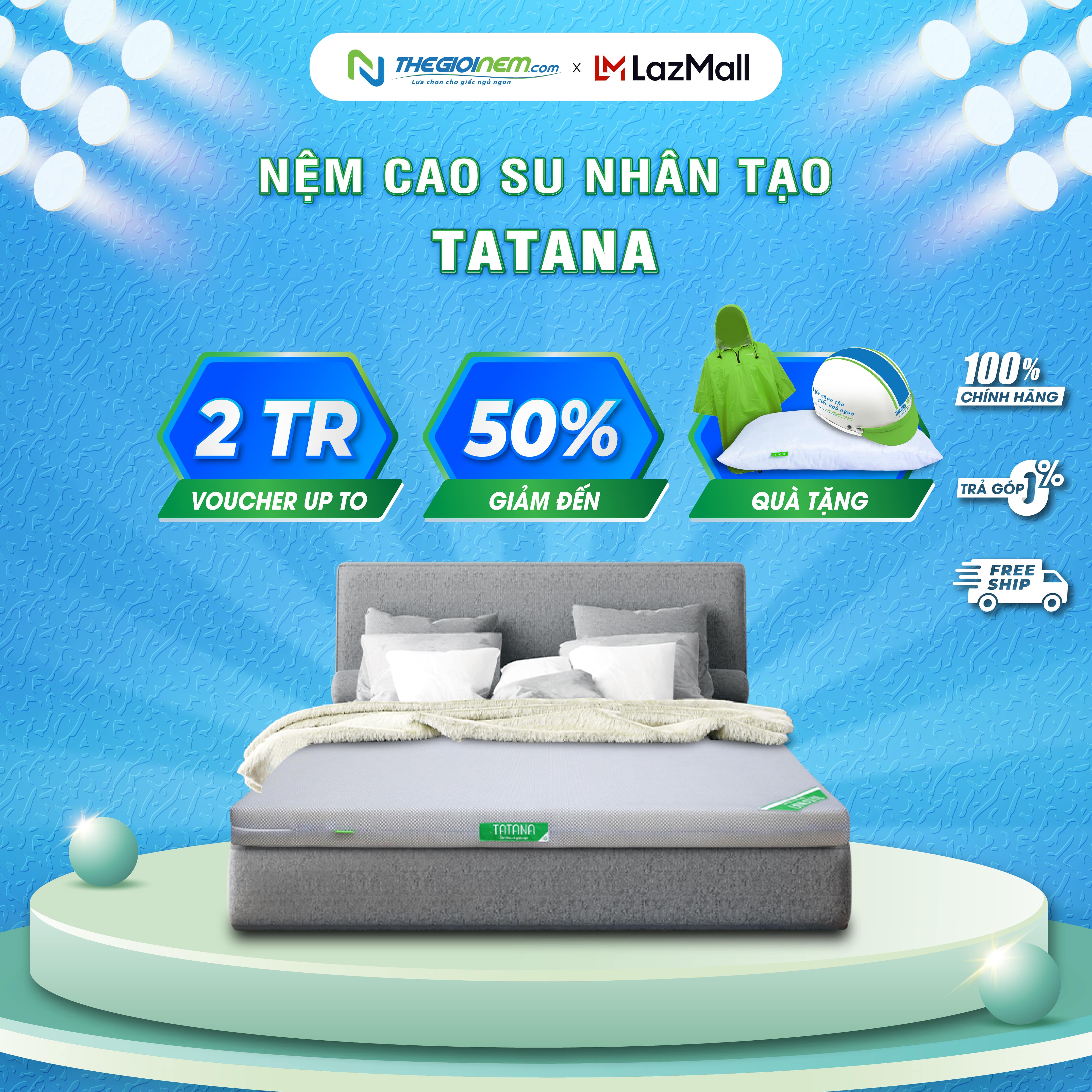 Trả góp 0% Nệm Cao Su Nhân Tạo TATANA.-Bảo hành 10 năm.