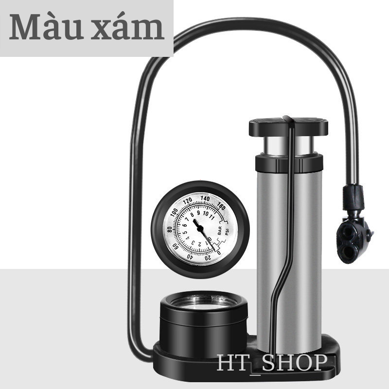 Bơm xe đạp bơm xe máy đạp chân áp suất cao 160 Psi có đồng hồ bơm khỏe nhanh đầy hơi, bơm mini cầm tay đa năng nhỏ gọn
