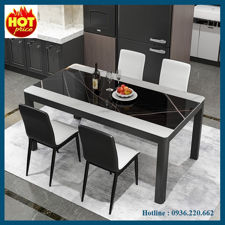 Bàn ghế ăn cao cấp mặt kính cường lực kèm 4 ghế da - Bàn ăn gia đình kích thước 1m2 x 70cm