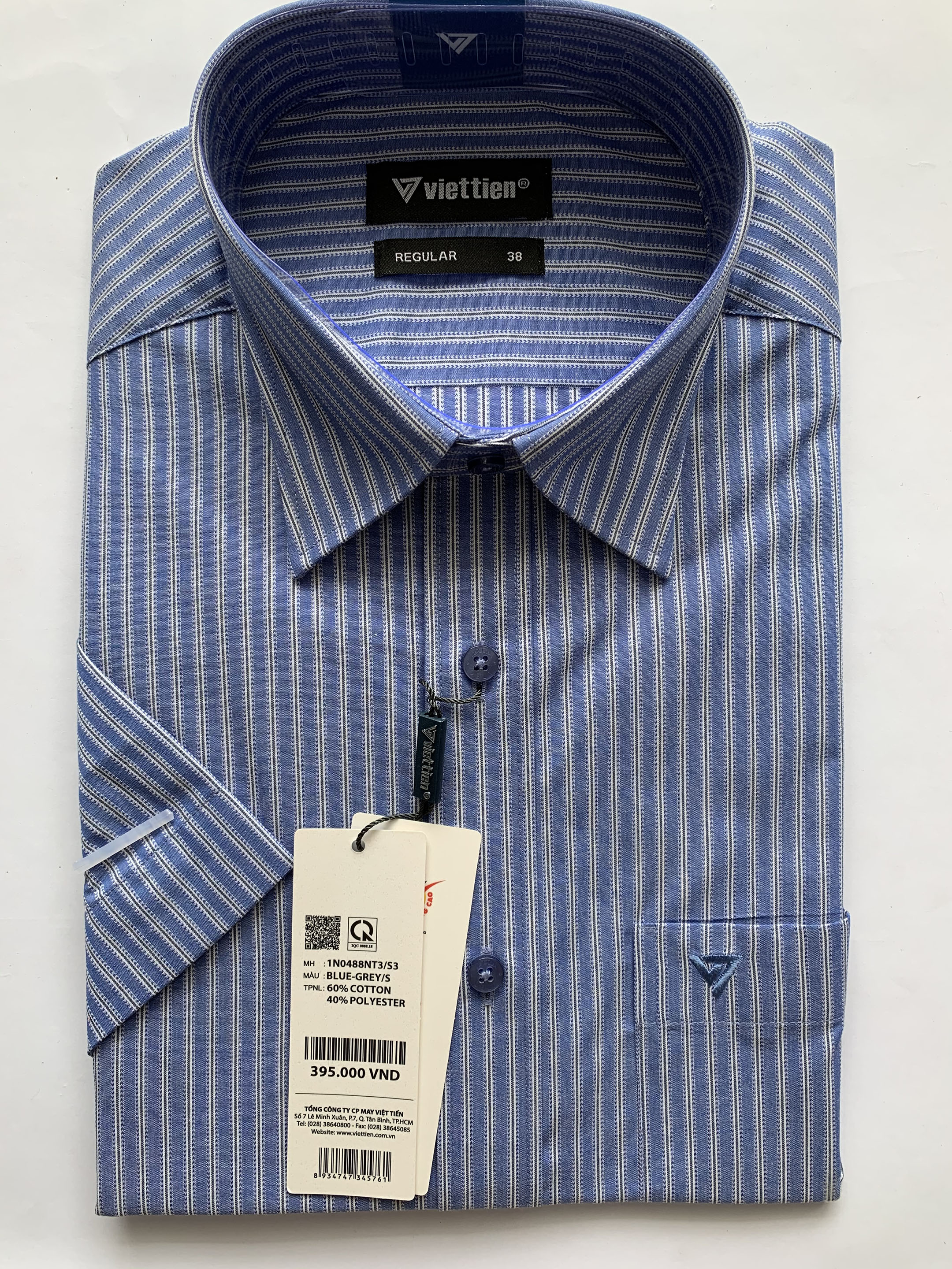 ÁO SƠ MI VIỆT TIẾN NGẮN TAY LAI BẦU 1N0488