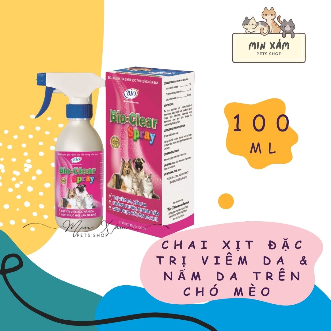 Bio-clear spray - chai xịt hỗ trợ viêm da, nấm da dành cho chó mèo