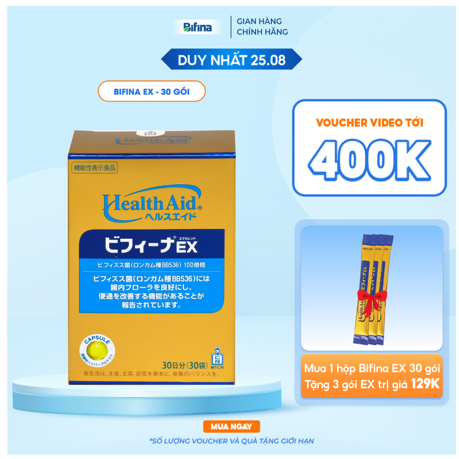 Thải độc đại tràng, thải độc ruột - bifina nhật bản, loại ex 30 gói - nhuận tràng, detox, làm sạch ruột,không dùng cafe