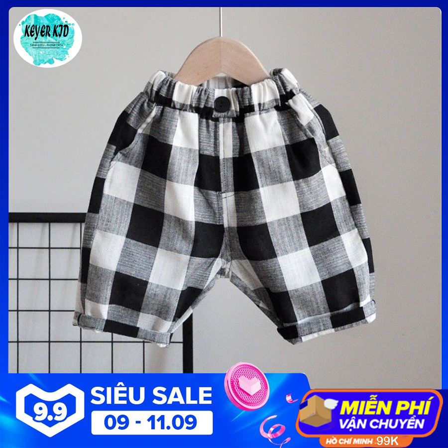 [HCM]Quần Short  Bé Trai 6 - 22 KG Họa Tiết Kẻ Ô Chất Vải KATE POLIN 60% COTTON Thấm Hút Tốt Hàng KEYER KID VN QT01