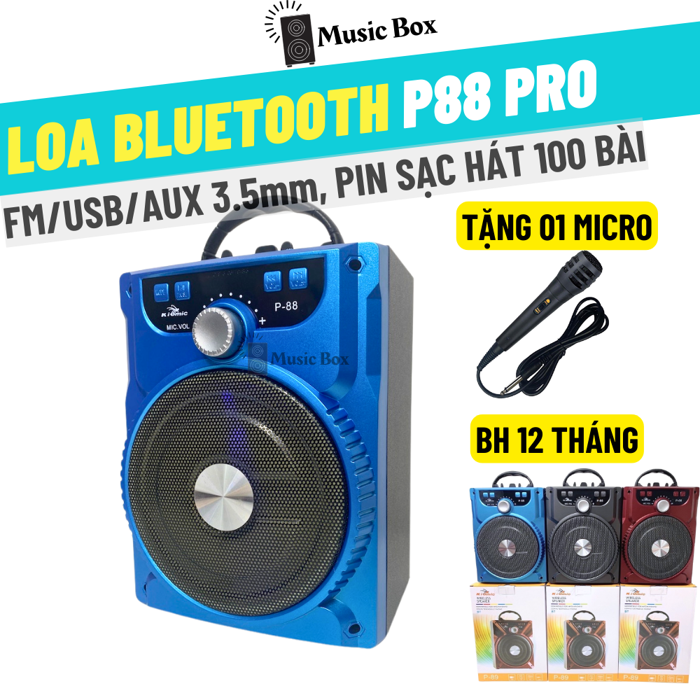 Loa Hát Karaoke Bluetooth Di Động P88 Pro Kiomic Âm Thanh Chuẩn Tặng Kèm Micro Hát Cực Hay Music Box - BH 12 Tháng