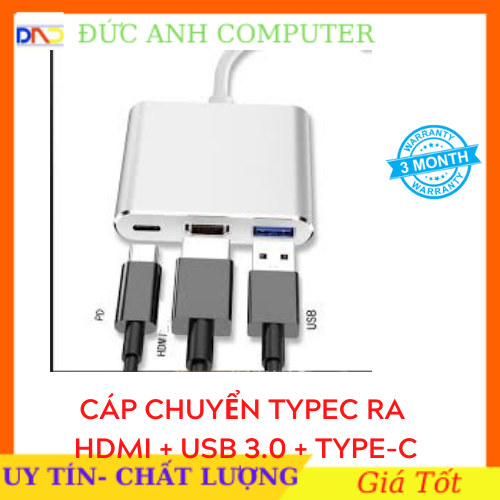 Bộ Adapter cáp chuyển Type-C sang HDMI 4k/USB/TypeC 3 trong 1 dùng trong trình chiếu cho Macbook iPad Smart Phone, TYPEC TO HDMI USB PD