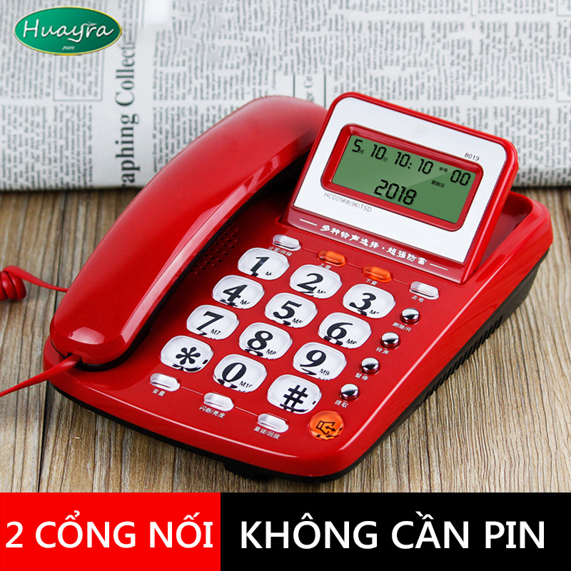 Điện thoại cố định điện thoại bàn màu trắng và đỏ loa ngoài 2 cổng nối POS và máy Fax - Điện thoại cố định của văn phòng