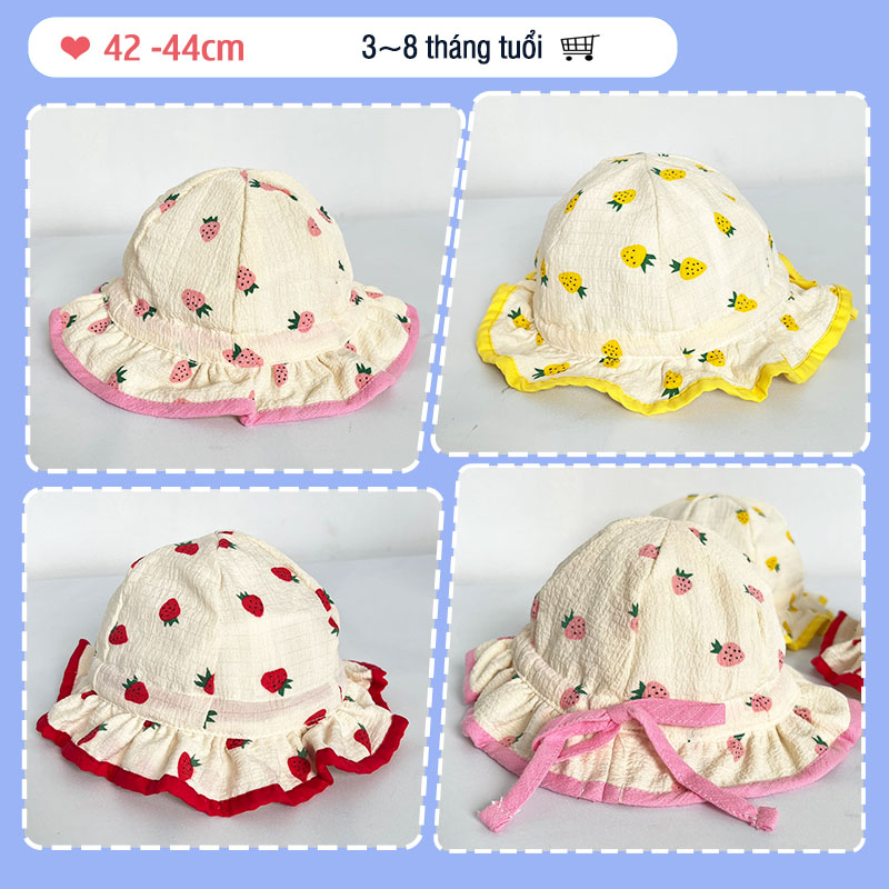 [HCM]Nón bé gái từ 0-6 tháng rộng vành chống nắng chất vải mềm thoáng khí phong cách Hàn Quốc dễ thương Xuân Hè HOT