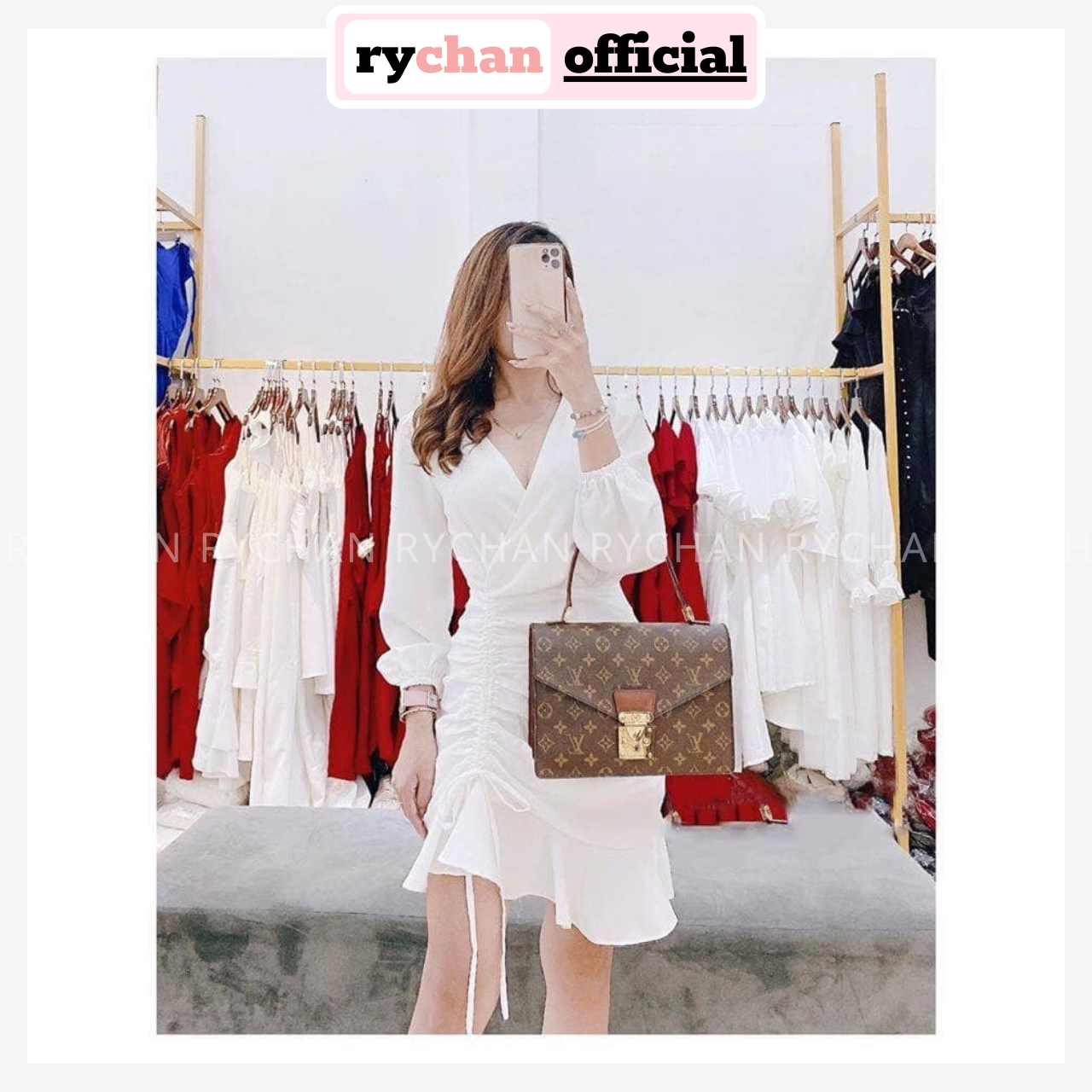 Đầm xòe đắp chéo rút sườn 2 màu - dx933