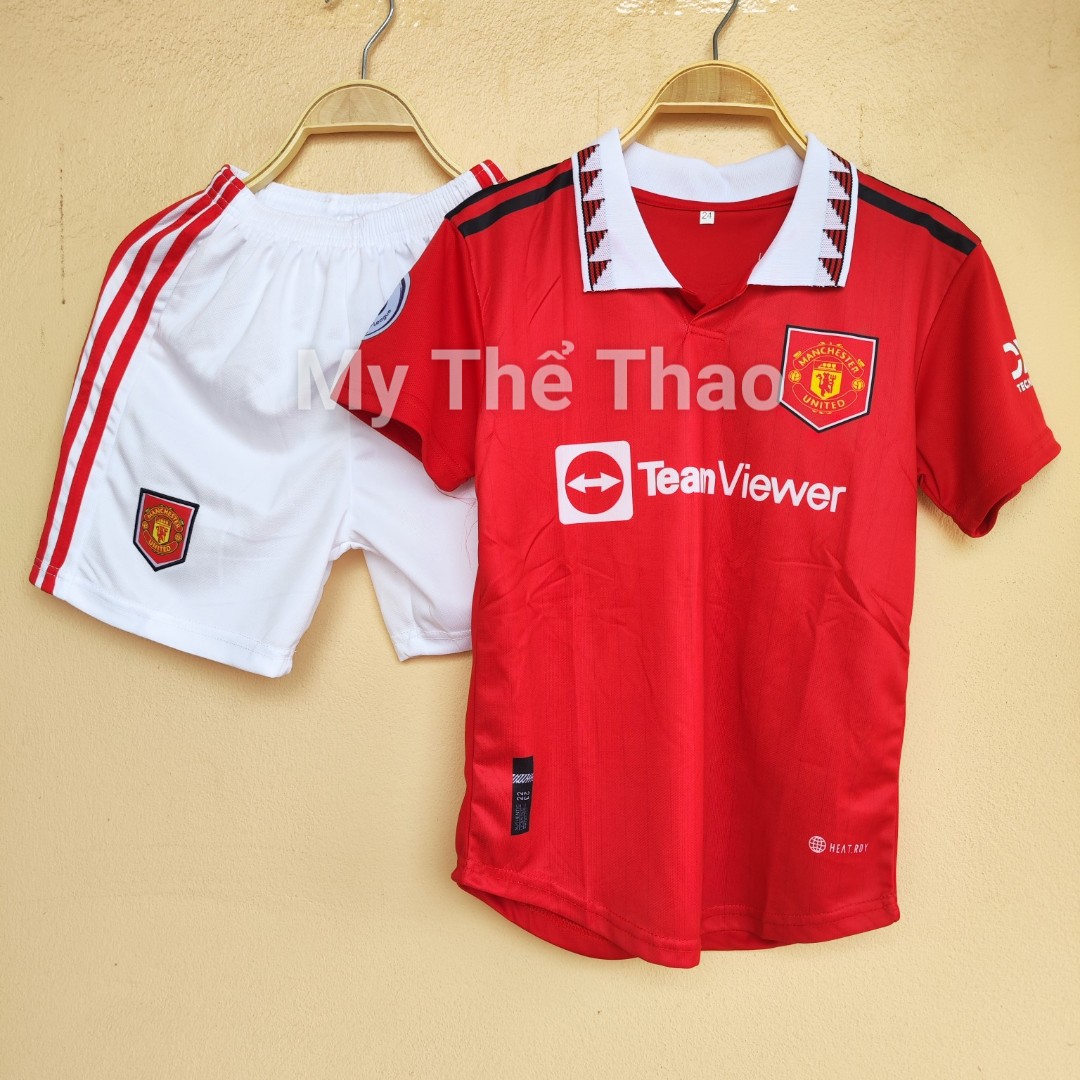 Bộ quàn áo đá bóng clb đá banh mu manchester united đỏ trẻ em, quần áo đá bóng trẻ em từ 10kg-50kg mới hàng thái mới nhất 2022 2023