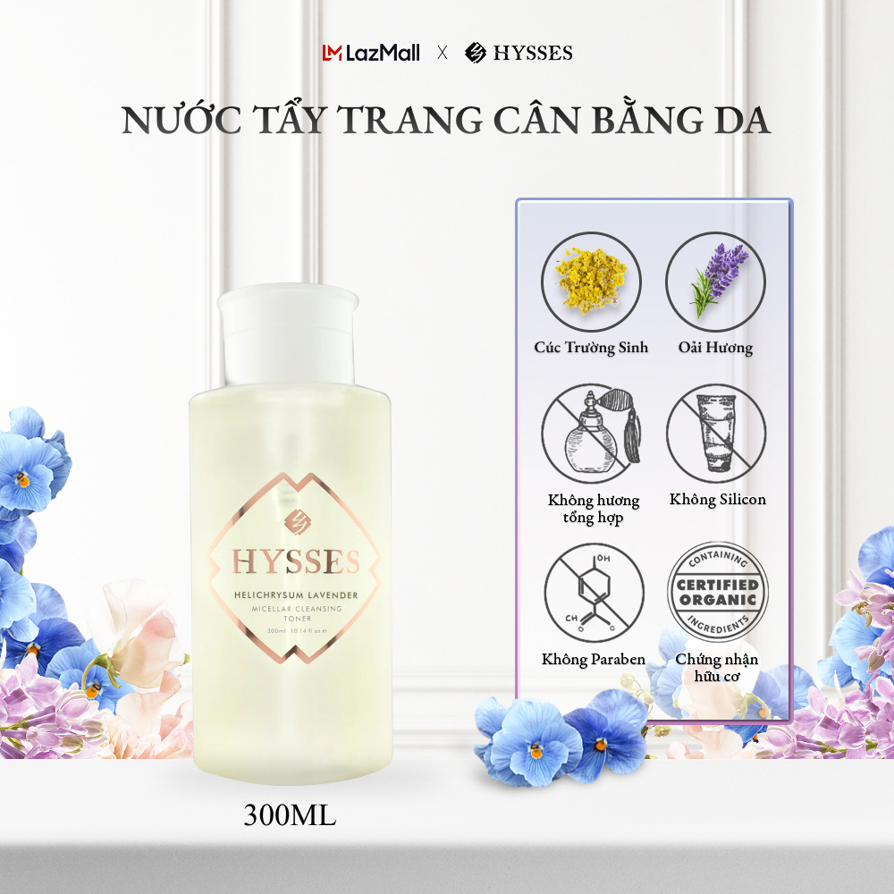 Nước Tẩy Trang Cân Bằng pH Da Cao Cấp Hysses Micellar Cleansing Toner Làm Sạch Sâu Cặn Trang Điểm Và Bụi Bẩn, Làm Sáng Da, Ngăn Lão Hóa Với Tinh Dầu Oải Hương - Cúc Vạn Thọ Hữu Cơ Tự Nhiên