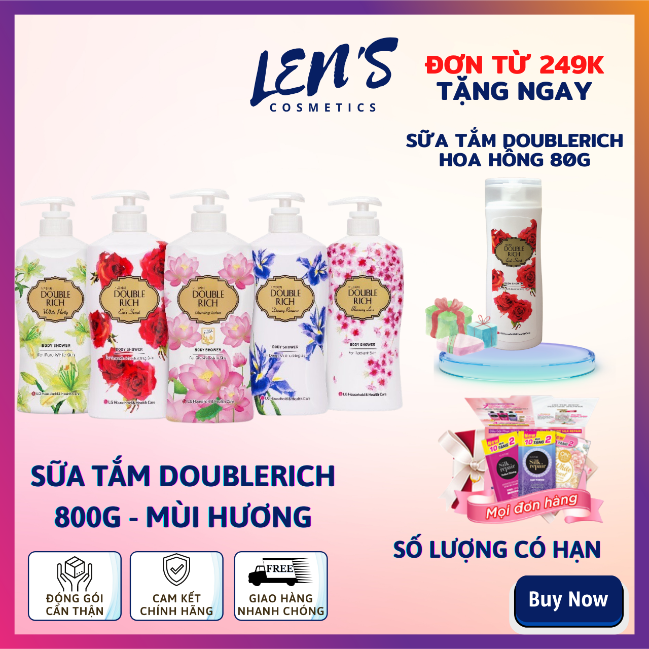 [TẶNG QUÀ ĐƠN TỪ 249K] Sữa Tắm Hương Hoa Thiên Nhiên Double Rich Body Shower 800G - 5 mùi hương - DATE XA