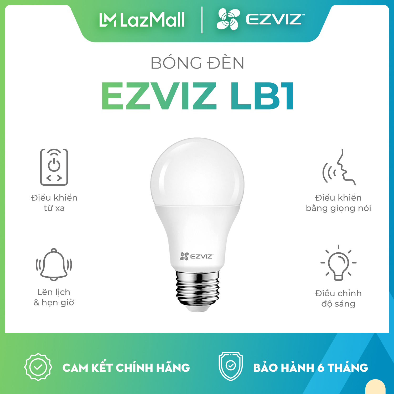 Bóng đèn thông minh Ezviz LB1 điều khiển từ xa qua app, thay đổi độ sáng, cài đặt hẹn giờ tắt mở, tiết kiệm điện - Hàng Chính Hãng