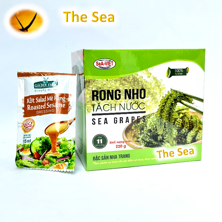 Rong nho tách nước Sea Việt (Hộp 220g 11 gói) + Tặng 1 gói nước sốt mè rang Golden Farm 15ml