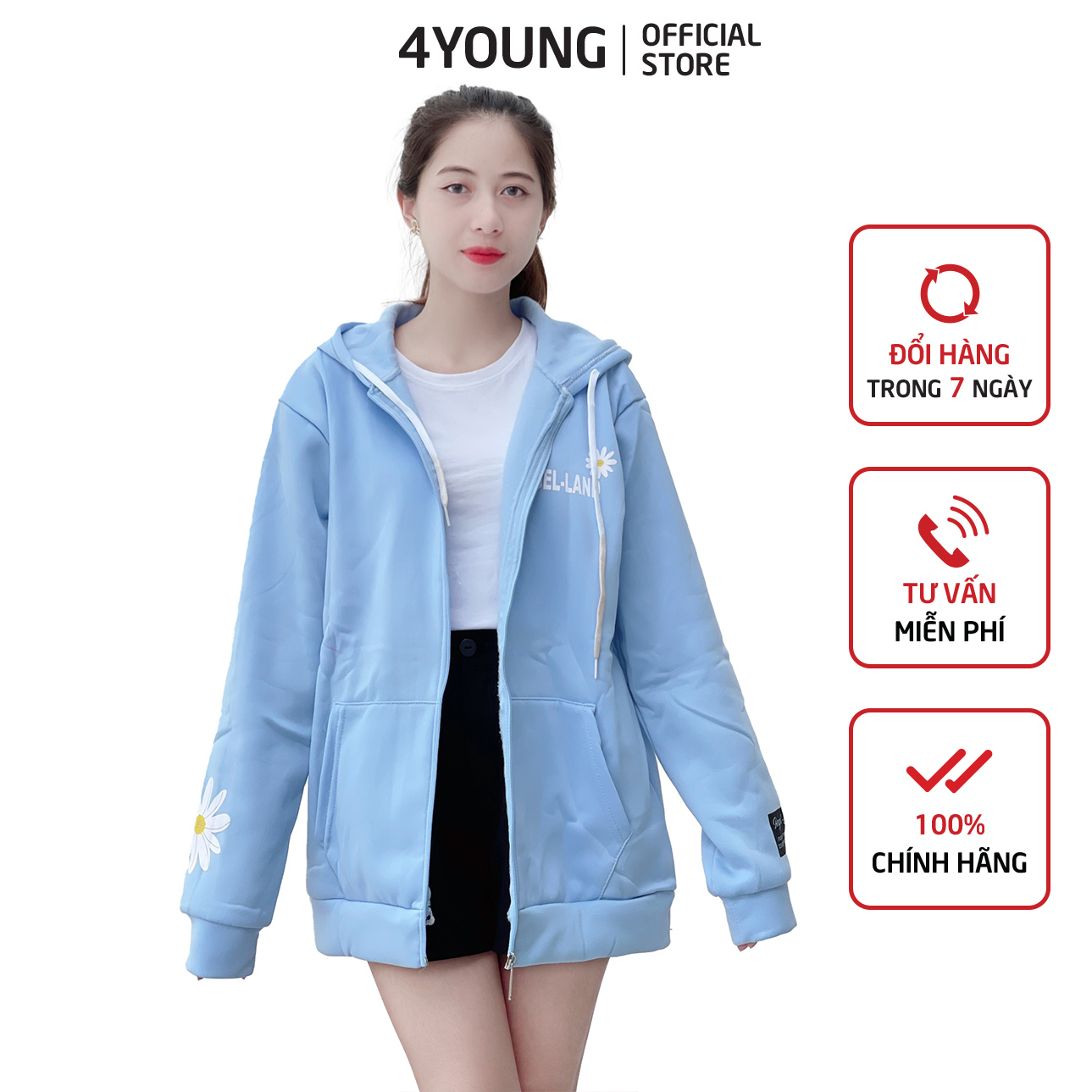 Áo khoác nam nữ form rộng hoodie nam nữ form rộng có dây kéo hoa cúc