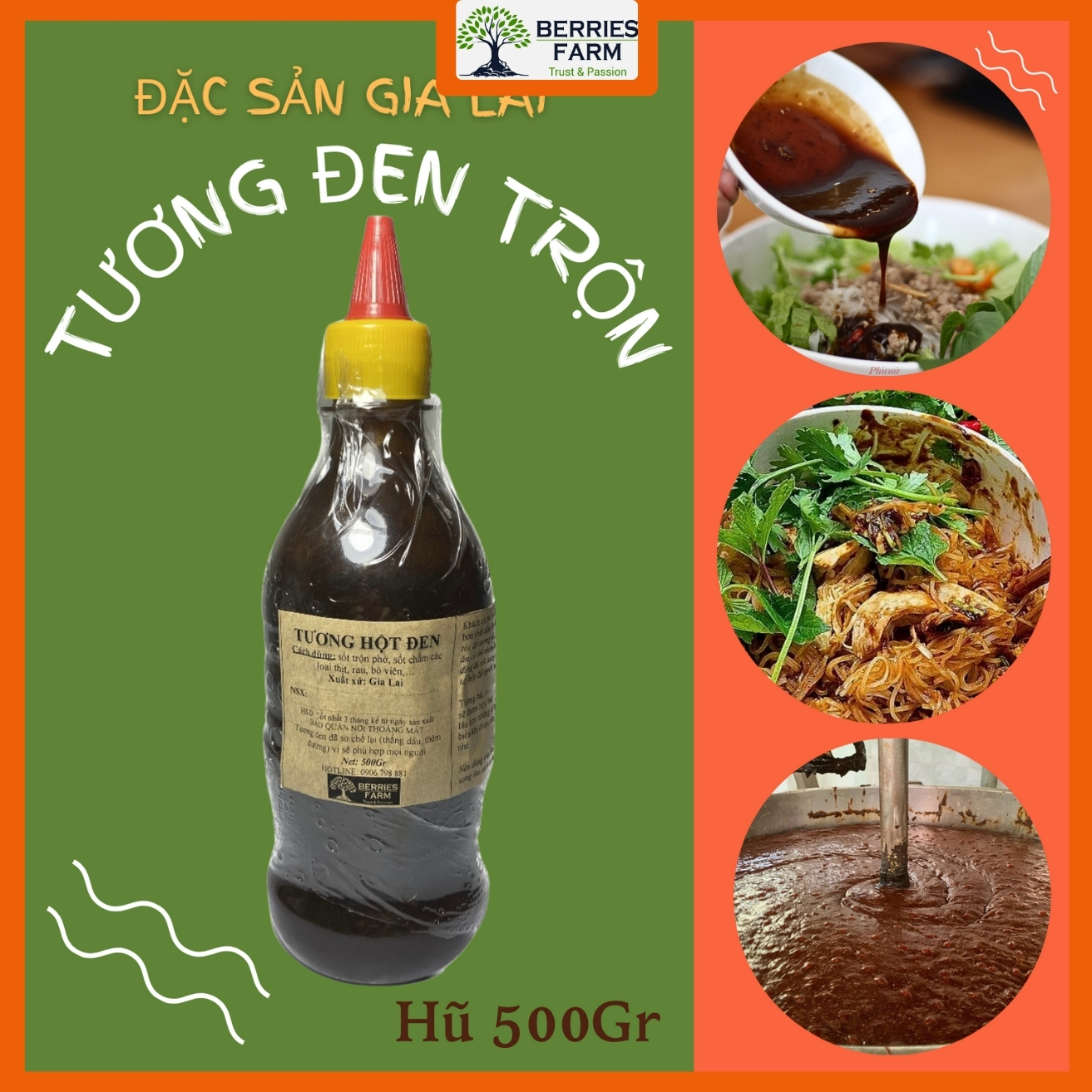 TƯƠNG ĐEN sốt chuẩn tương hột trộn món Phở Khô Gia Lai ăn liền siêu ngon Chai 500Gr nhà Berries Farm