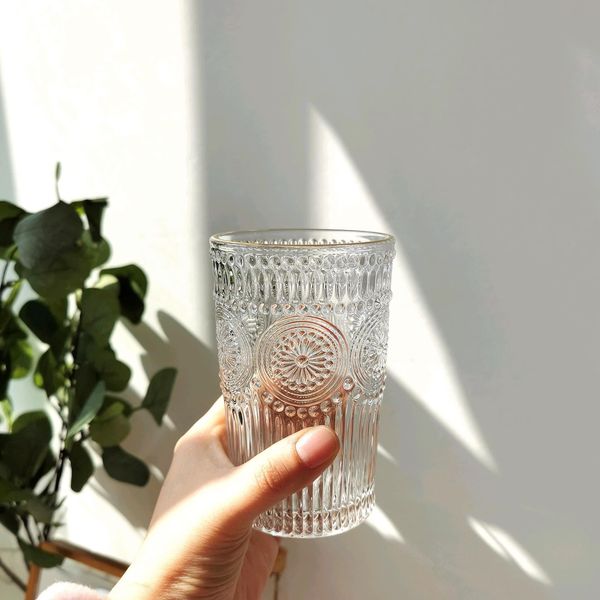 Bộ 6 cốc thủy tinh chịu nhiệt họa tiết nổi dáng cao sang chảnh 350ml