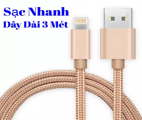 [HCM](CÁP SẠC 3 MÉT CAO CẤP)  DÂY SẠC IPHONE DÒNG 6/6s/7/7+/8/8+/IPX - DÀI 3 MÉT - DÂY BỌC DÙ SẠC NHANH TIỆN LỢI - THIẾT KẾ CAO CẤP AN TOÀN BỀN BỈ