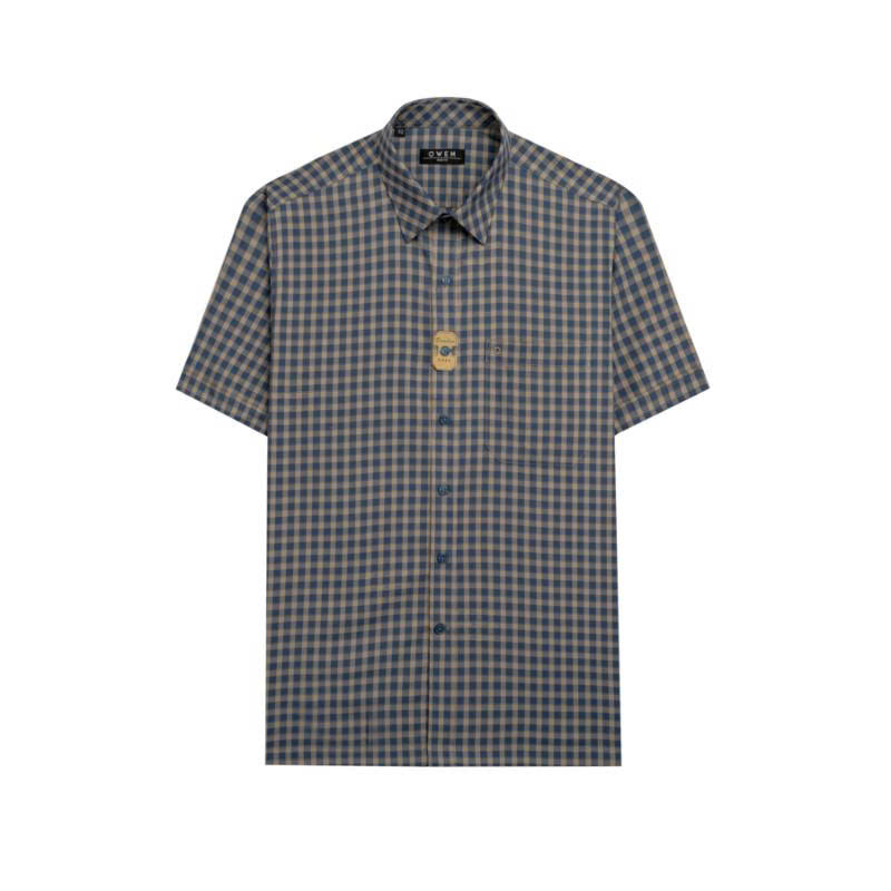  OWEN - Áo sơ mi ngắn tay Dáng Body Fit Chất Bamboo poly Màu Xanh tím than AB250063NT 