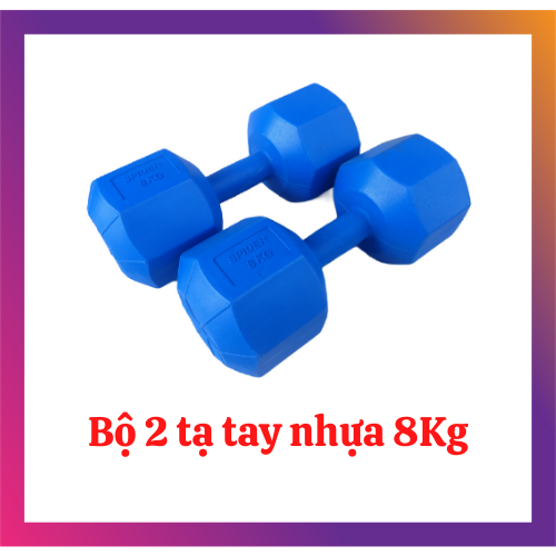Tạ tay 8kg (Bộ 2 cái tạ tay nhựa 8kg bát giác màu xanh)