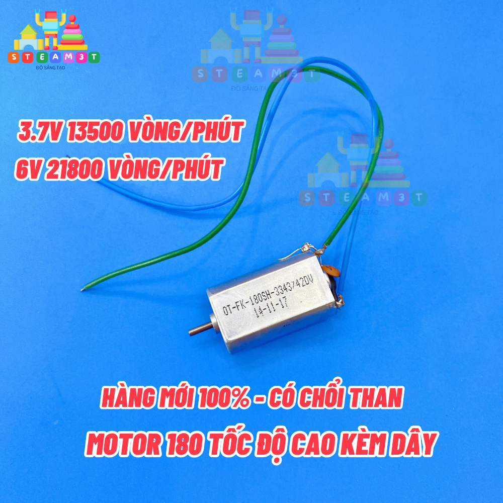 Động cơ motor 180 tốc độ cao 21800 vòng/phút, mạnh mẽ 3v - 6v, hàn sẵn dây - lk0569