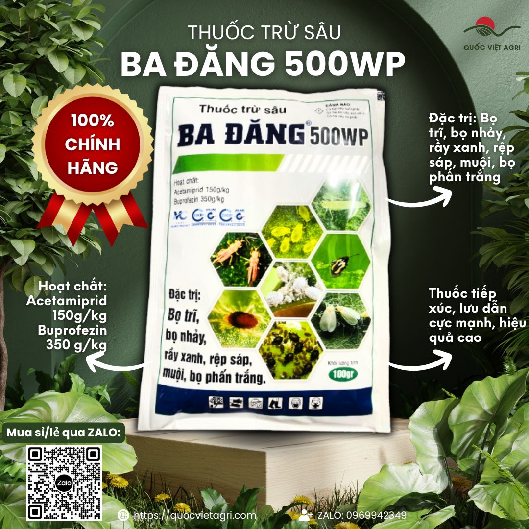 Thuốc trừ sâu BA ĐĂNG 500WP (gói 100g) - Acetamiprid 150g/kg + Buprofezin 350g/kg Trừ bọ trĩ, rệp sáp