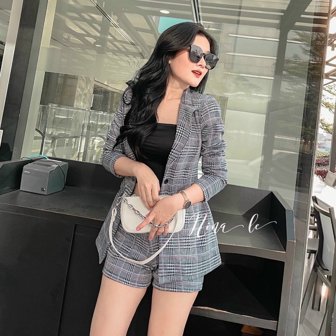 Sét bộ nữ, bộ vest 3 món họa tiết caro