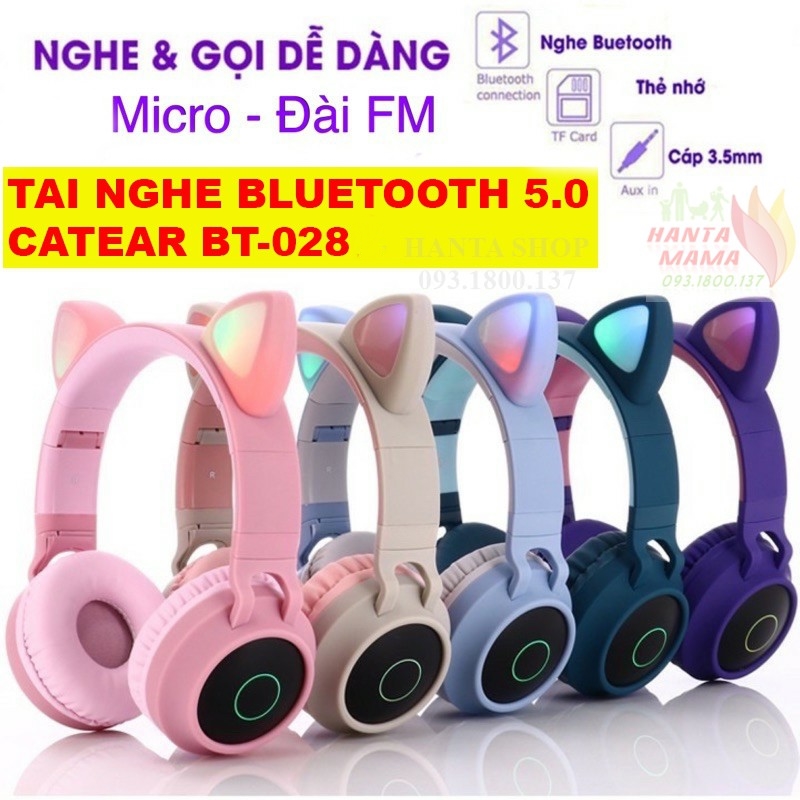 [HCM]Tai nghe bluetooth Cat Ear BT028 - Tai nghe Tai Mèo Âm thanh sống động thiết kế trẻ trung cá tính (Có mic)