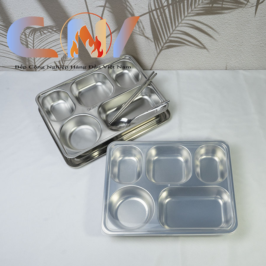 Khay cơm 5 ngăn inox 201/304 kích thước 28x22x4 sâu lòng cao cấp