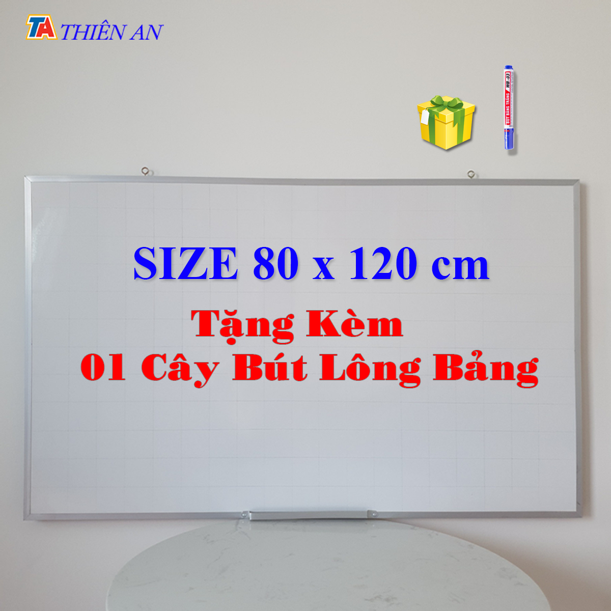 Bảng Mica Trắng Viết Bút Lông SIZE 80 x 120 cm - Bảng Trắng Viết Bút Lông Treo Tường - Tặng kèm 1 bút lông bảng