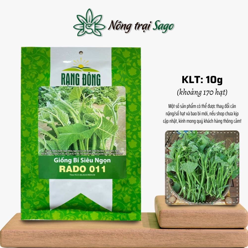 Hạt giống Bí Siêu Ngọn Rado 011 (20g~170 hạt) nảy mầm tốt, thu hoạch nhiều lần, trồng quanh năm, hiệu Hạt giống Rạng Đông - Nông Trại Sago