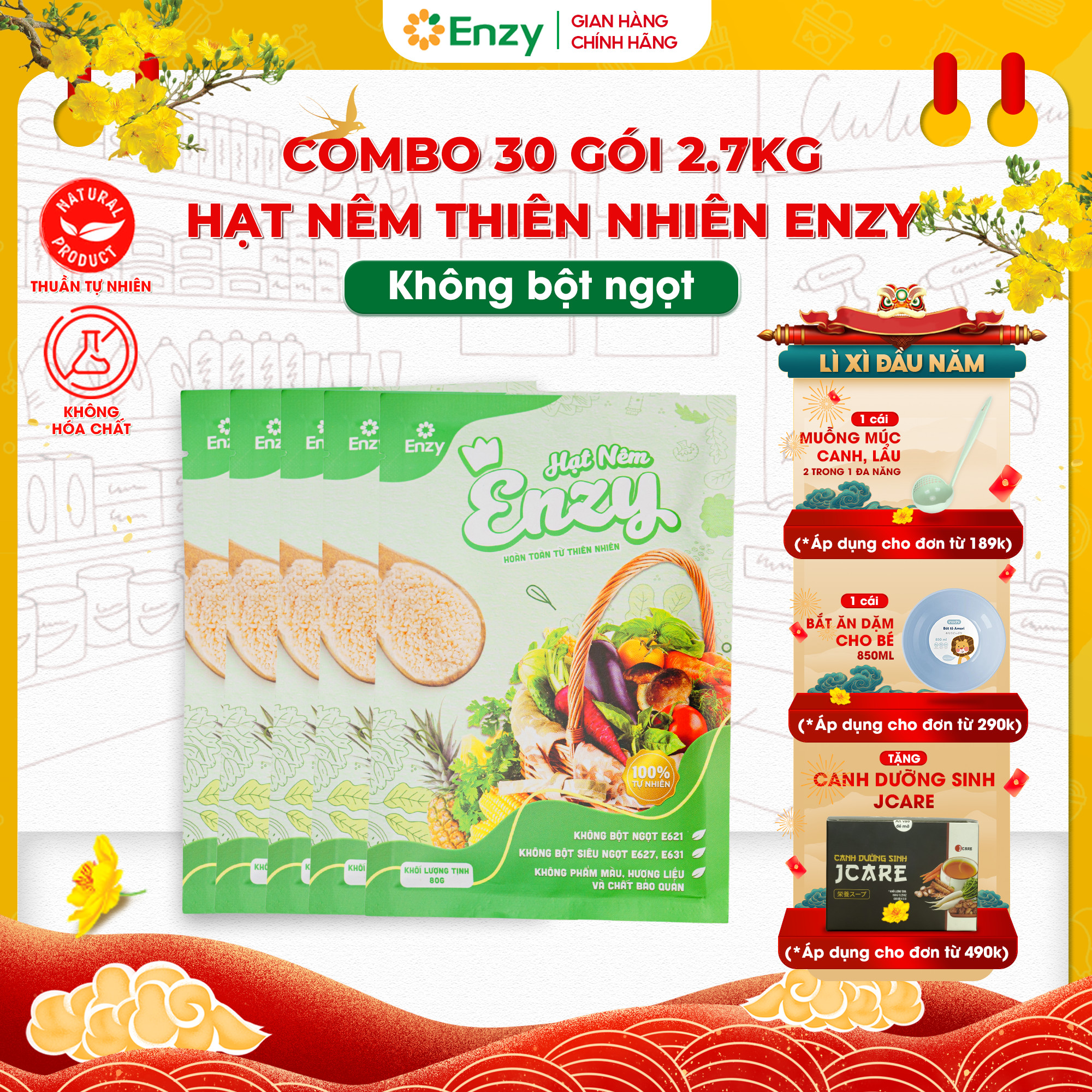 Hạt nêm rau củ không bột ngọt, bột nêm rau củ thuần chay, hạt nêm chay enzy 30 gói.