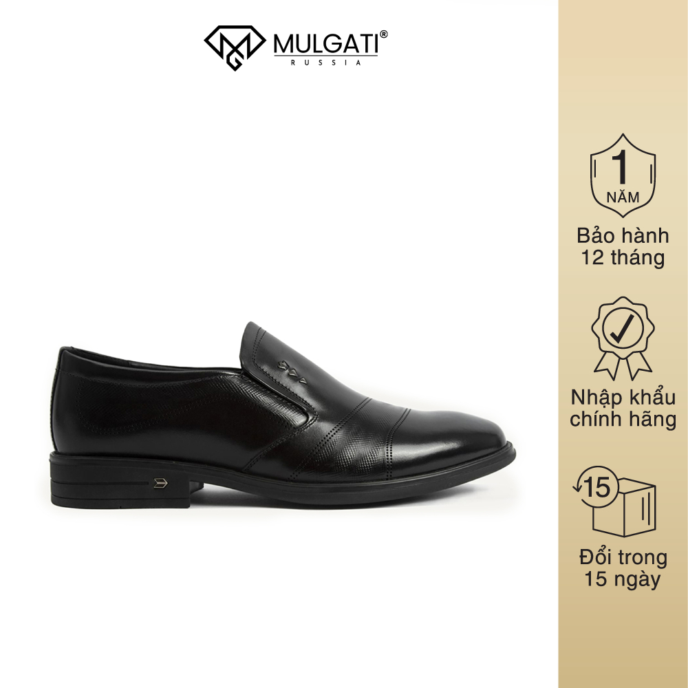 Giày tây nam MULGATI Big Size Black Leather không dây - NTW810932