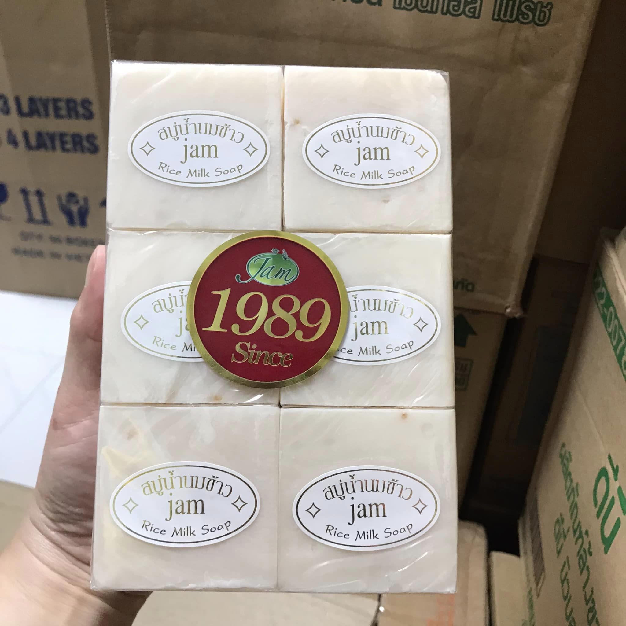 Lốc 12 cục xà bông cám gạo Jam Thái Lan
