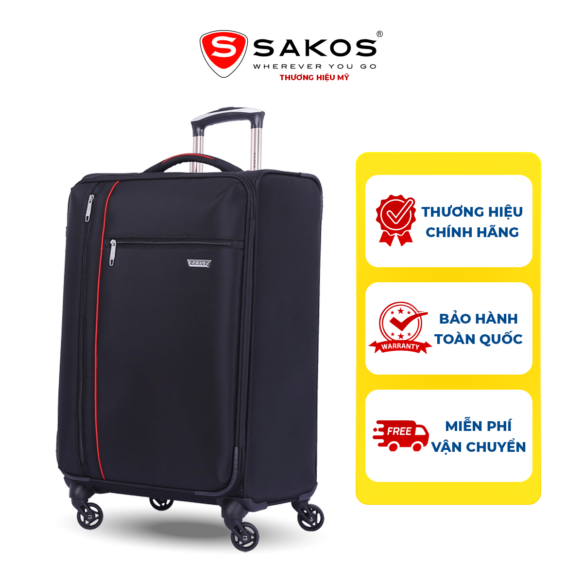 Vali vải du lịch cao cấp SAKOS NEO PILOTTE size Xách Tay, Cabin  - Thiết kế hiện đại, Chất liệu cao cấp trượt nước vượt trội với trọng lượng siêu nhẹ, Bảo hành 10 năm.