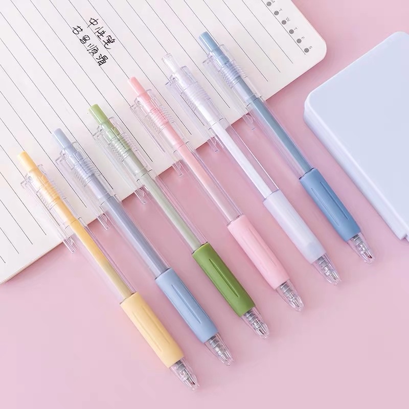 Bút bi bút gel màu Macaron dạng bấm ngòi 0.5mm mực đen