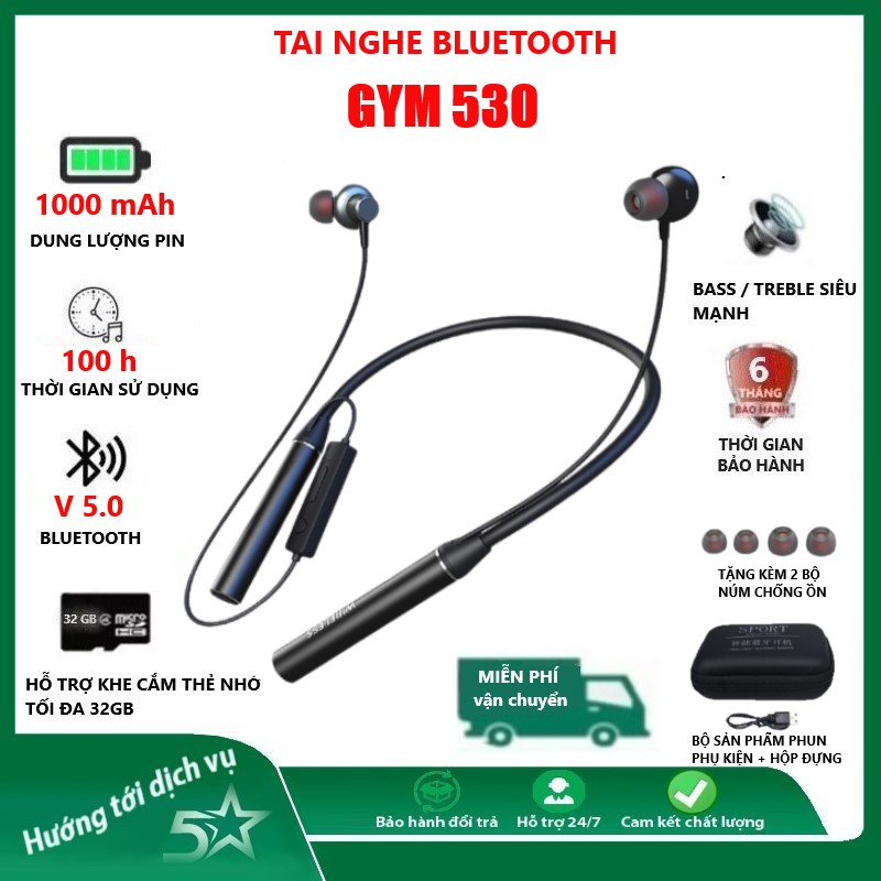 TAI NGHE BLUETOOTH 5.0 ZH 530. PIN 1000MAH. NGHE NHẠC 100H ÂM THANH 9D. TÍCH HỢP KHE CẮM THẺ NHỚ LÊN ĐẾN 32GB. MIC ĐÀM THOẠI TỐT. TAI NGHE BLUETOOTH THỂ THAO KHÔNG DÂY