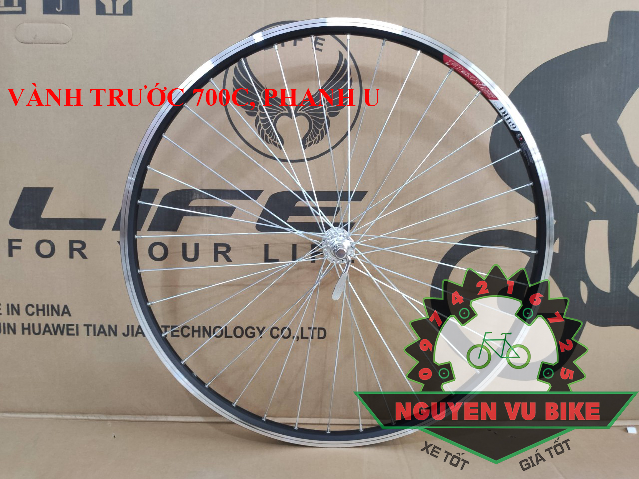Bộ vành xe đạp đan sẵn 700c phanh u, líp thả chất lượng cao, Moayo sau Shimano