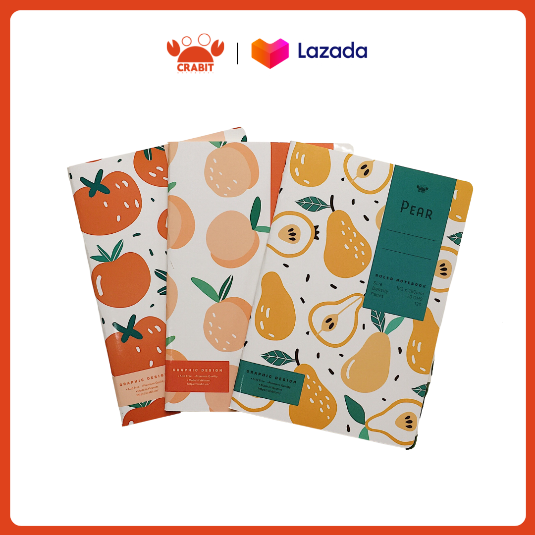 Vở kẻ ngang 120 trang tập học sinh ghi chép Crabit dụng cụ học tập dễ thương - Combo Fruits