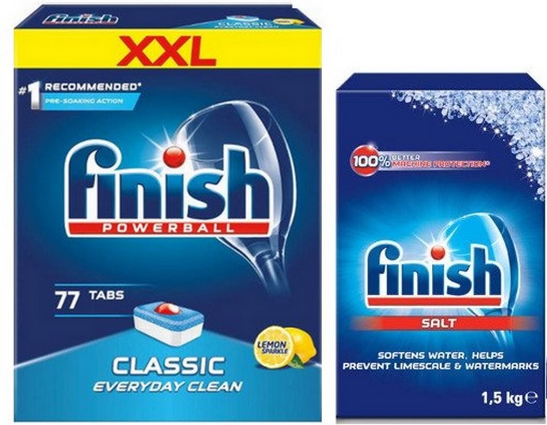 Combo Muối rửa bát Finish 1,5kg+Viên rửa chén bát Finish 77 viên dùng cho máy rửa bát