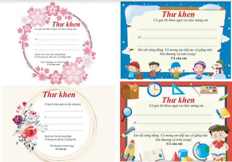 Thư khen thưởng cho học sinh (mix mẫu ngẫu nhiên)