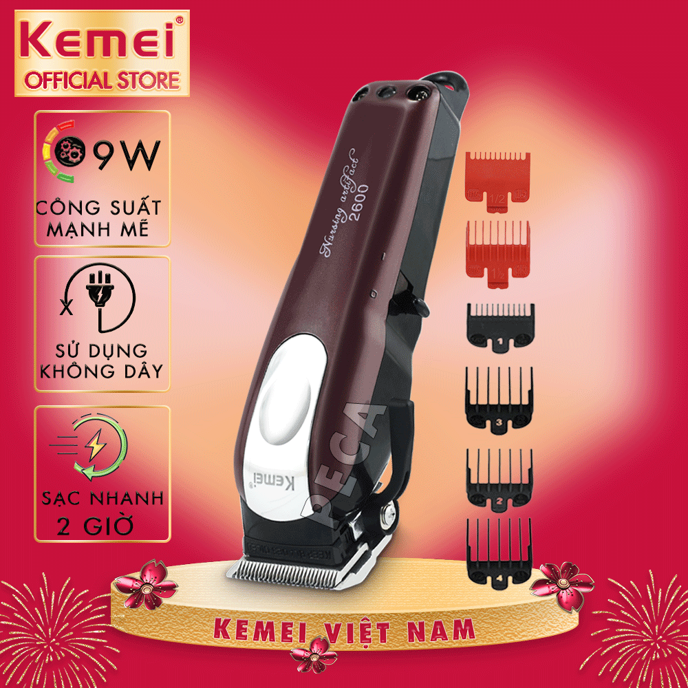 Tông đơ cắt tóc không dây chuyên nghiệp Kemei KM-2600 công suất 9w mạnh mẽ, có thể cắm điện trực tiếp,lưỡi cắt sắt bén dùng cho salon và gia đình