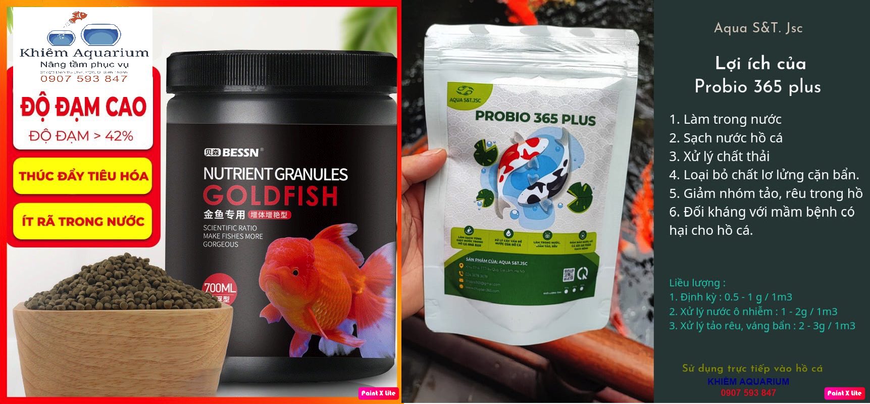 Vi sinh  PROBIO 365 (DẠNG  MEN TAN NHANH) TÚI 100G pha được 125 m3, dành cho cá rồng, channa, guppy, két, chép sư tử